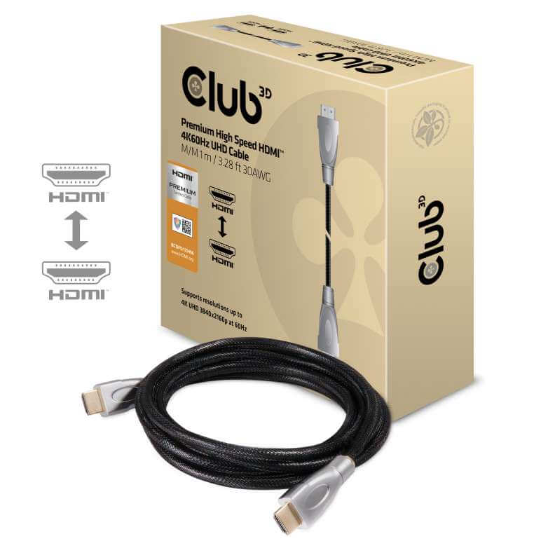 CABLE ADAPTATEUR CLUB 3D CAC-1311 -  PREMIUM HIGH SPEED HDMI™ 2.0 4K60HZ UHD CABLE 1 M/ 3.28 FT