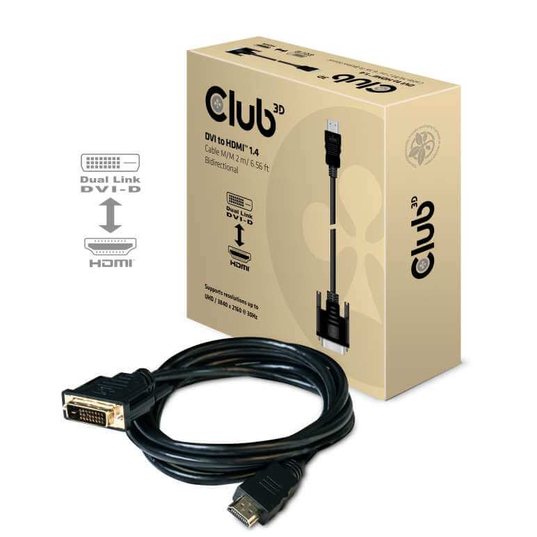 CABLE ADAPTATEUR ADAPTATEUR CLUB 3D CAC-1210 -  DVI-D TO HDMI 1.4 CABLE M/M 2M 6.56FT