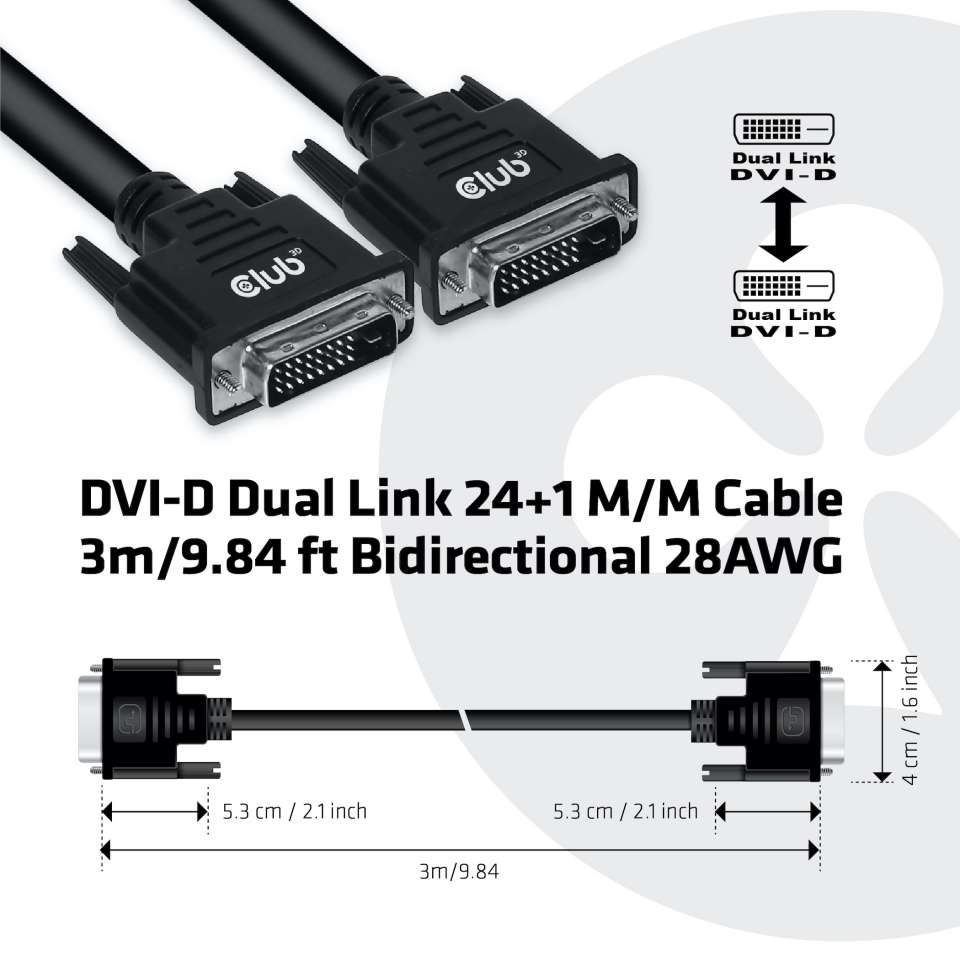 CABLE CLUB 3D CAC-1223 - DVI TO DVI-D DUAL LINK CABLE 3M