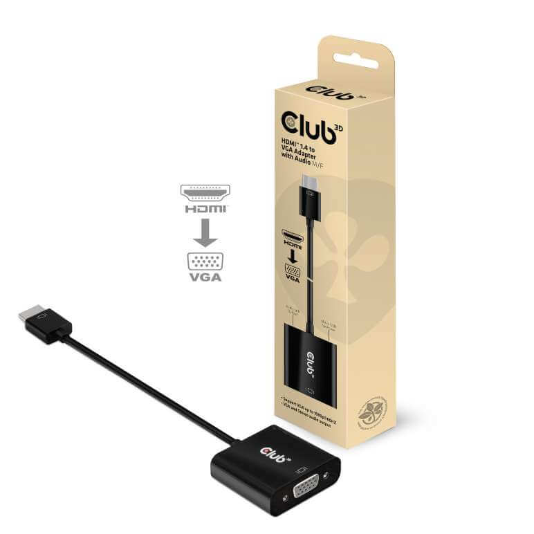 CABLE ADAPTATEUR CLUB 3D CAC-1302 - HDMI 1.4 MALE TO  VGA FEMALE ACTIVE ADAPTER WITH AUDIO