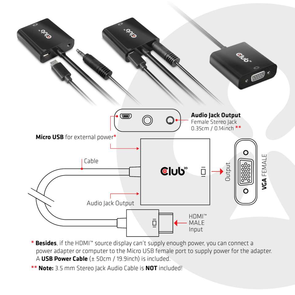 CABLE CLUB 3D CAC-1302 - HDMI 1.4 MALE TO  VGA FEMALE ACTIVE ADAPTER WITH AUDIO