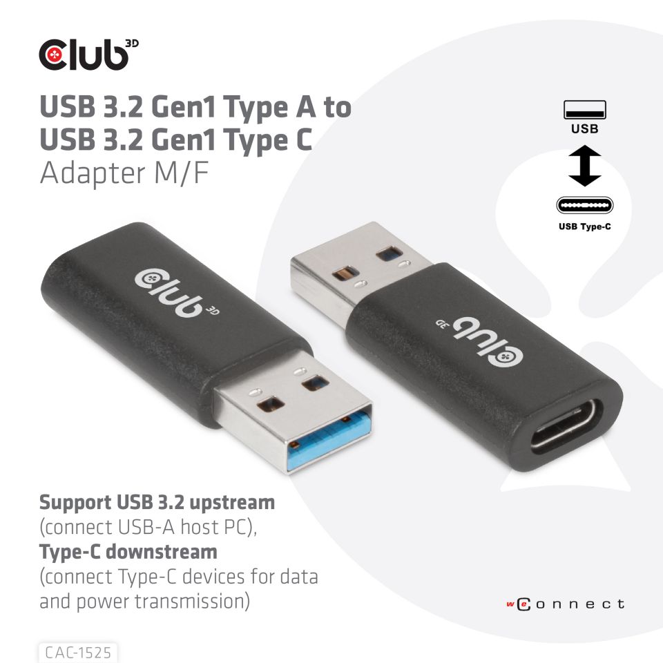 CABLE CLUB 3D CAC-1525 - ] USB TYPE C 3.2 GEN 1 FEMALE TO USB 3.2 GEN 1 TYPE A FEMALE ADAPTER