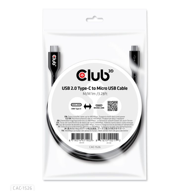 CABLE CLUB 3D CAC-1526 - USB TYPE C MALE TO USB MICRO MALE CABLE 1 METER/3.28FEET