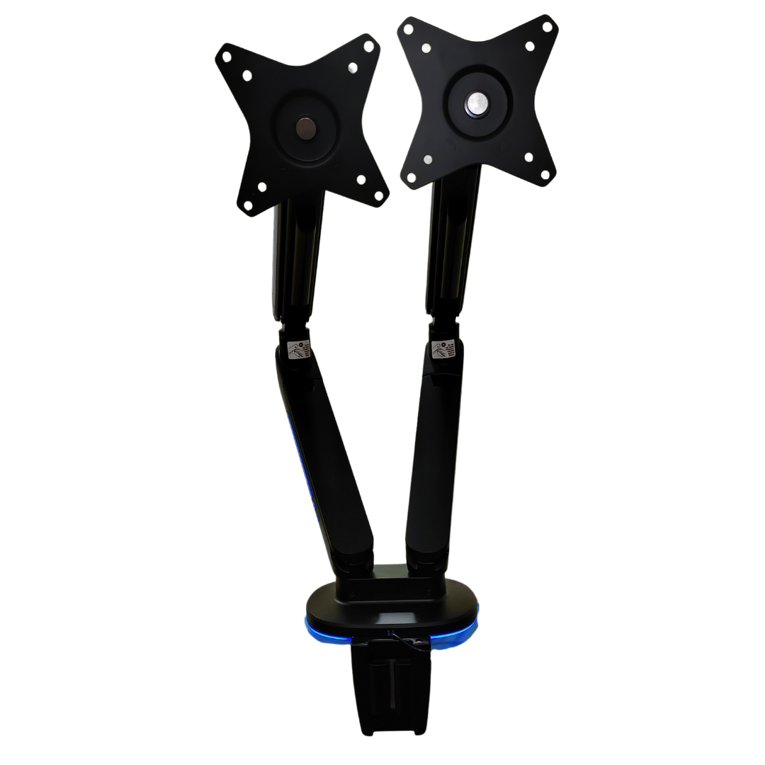 Support double écran VORTEX RGB VRX54-C024HL avec bras articulés réglables, éclairage RGB, et structure robuste – disponible en Algérie.