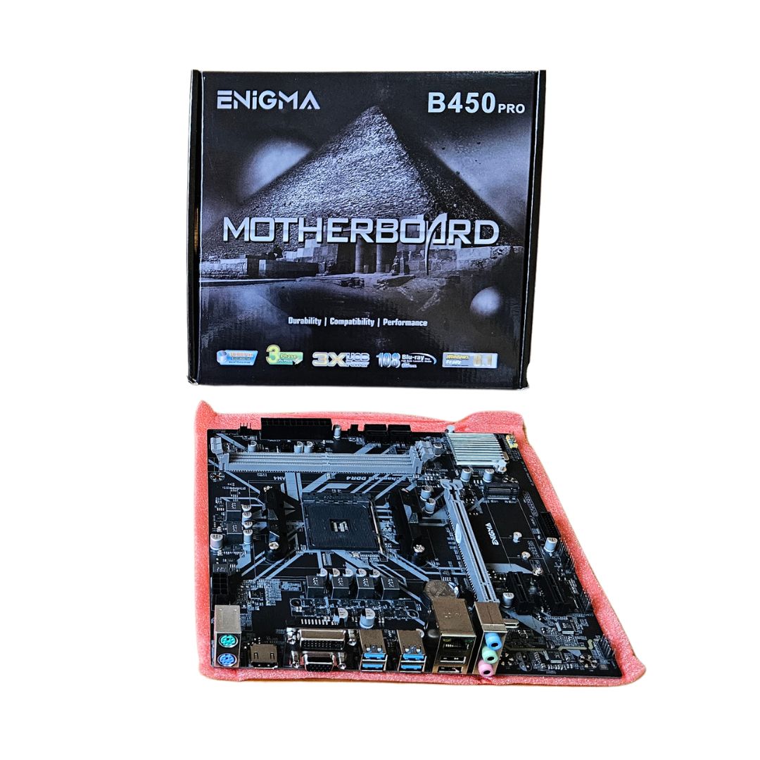 Carte mère ENIGMA B450PRO AM4 DDR4 compatible AMD Ryzen avec M.2 NVMe et PCIe 3.0.