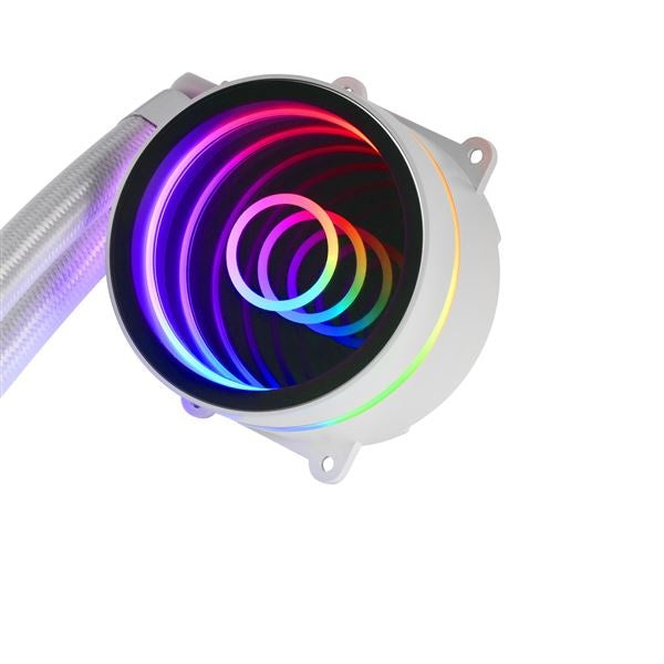 Pompe et tuyaux du Watercooling Mars Gaming ML-ONE 240 White FRGB, détails techniques.