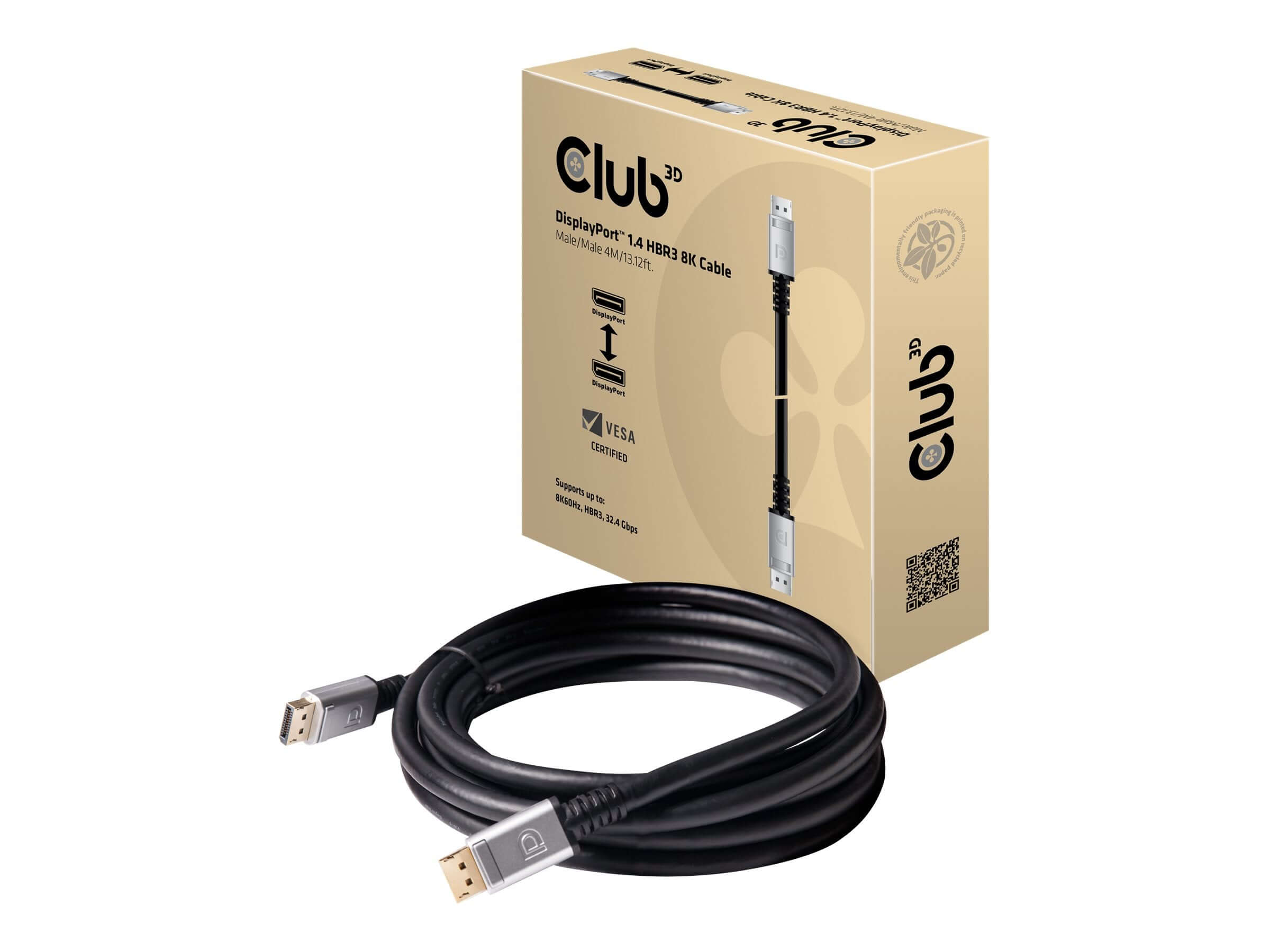 CABLE ADAPTATEUR CLUB 3D DISPLAYPORT 1.4 HBR3 8K CABLE M/M 4m /13.12ft