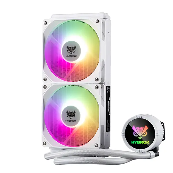 Ventilateurs ARGB blancs du Watercooling Hybrok HL240W, éclairage multicolore personnalisable, en Algérie.