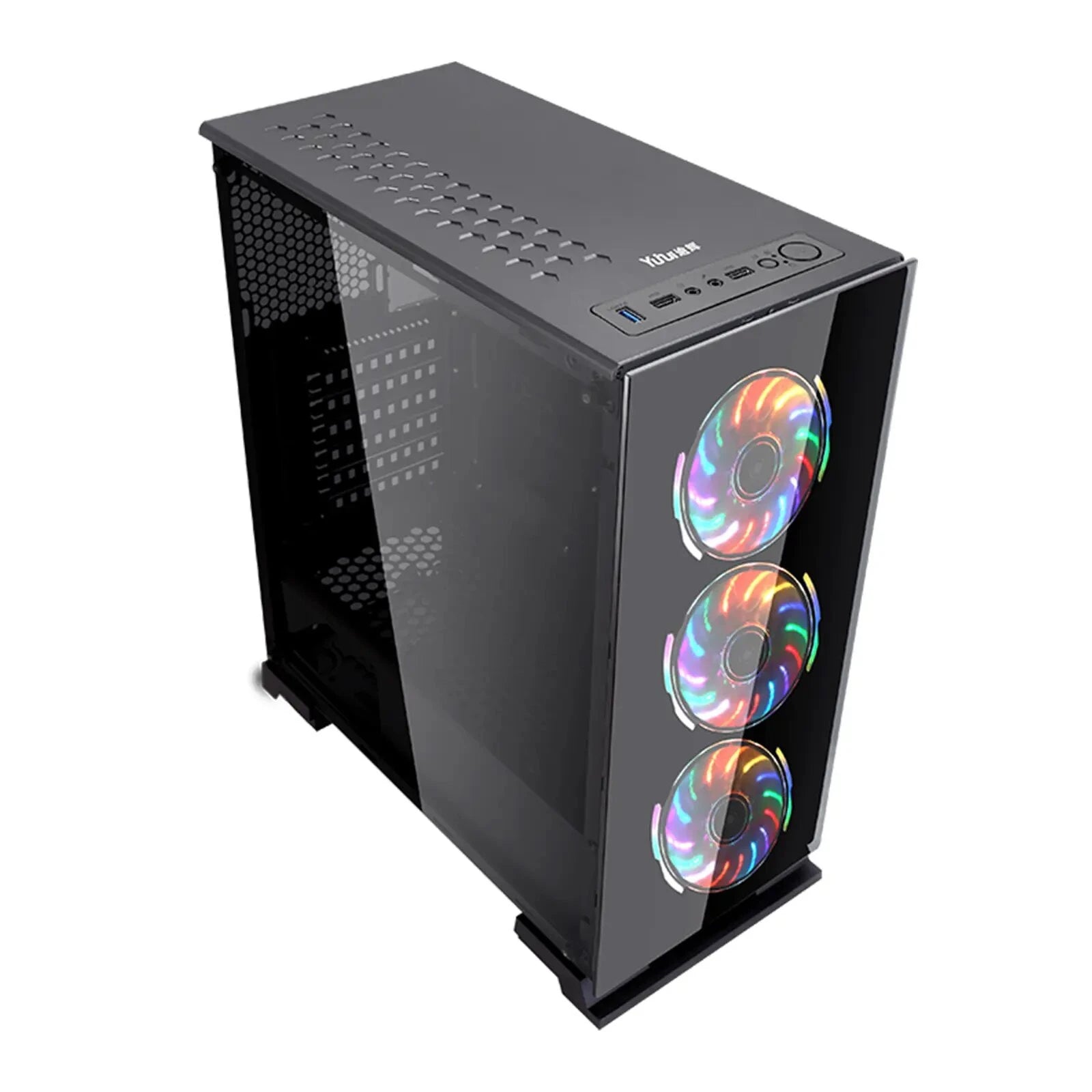 Boîtier PC HYBROK SHADOW RGB ATX avec 4 ventilateurs inclus – Algérie