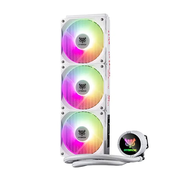 Système de refroidissement liquide Hybrok HL360W blanc avec éclairage ARGB et triple ventilateur 360mm en Algérie