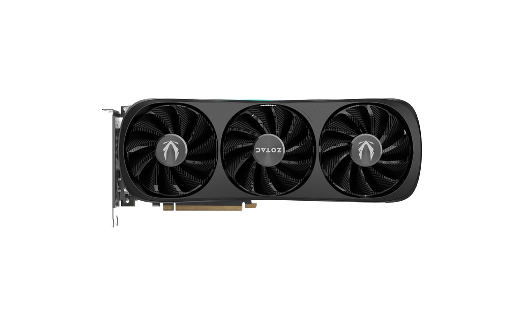 Gros plan sur le système de refroidissement triple ventilateur IceStorm de la carte graphique ZOTAC RTX 4080 SUPER Trinity Black Edition 16GB, idéale pour les PC gamers en Algérie