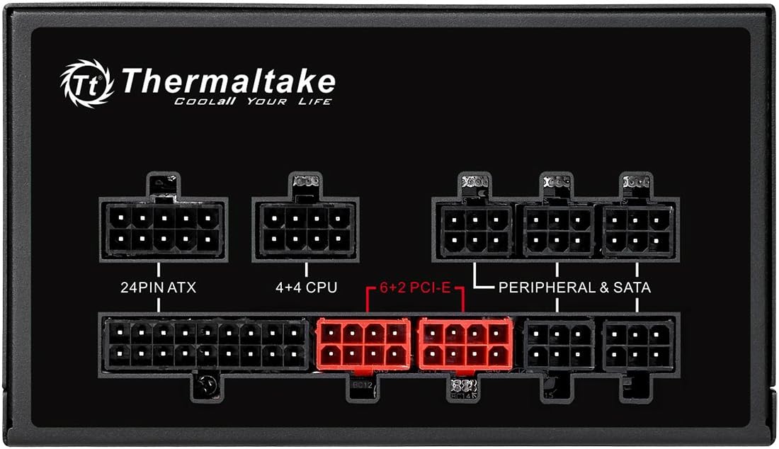 Arrière de l’alimentation Thermaltake Smart Pro RGB 850W 80+ Bronze avec grille de ventilation et connecteurs modulaires pour une installation facile et une meilleure circulation d’air.