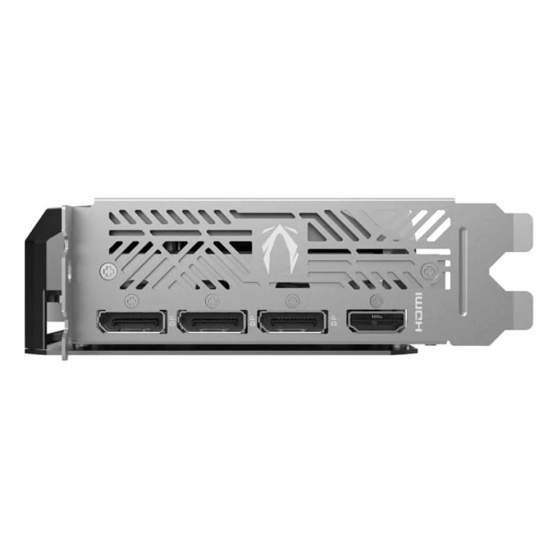 Panneau arrière de la ZOTAC RTX 5060 Ti avec sorties HDMI et DisplayPort, permettant une compatibilité multi-écrans et 4K pour les utilisateurs en Algérie.