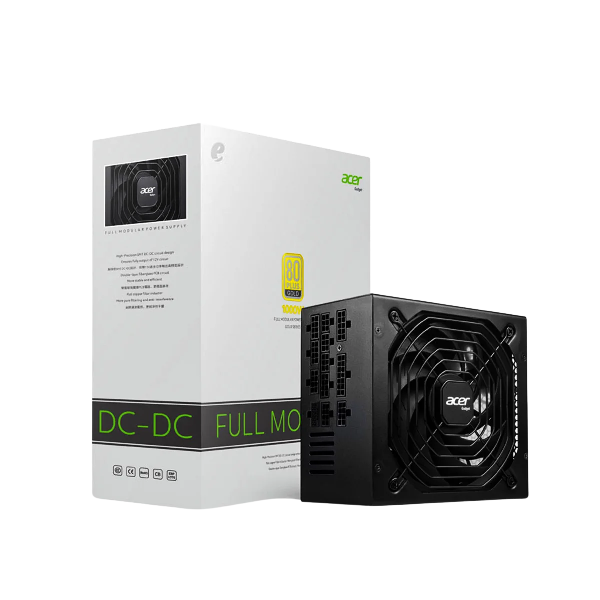 ALIMENTATION ACER 1000W 80+GOLD FULL MODULAIR BLACK