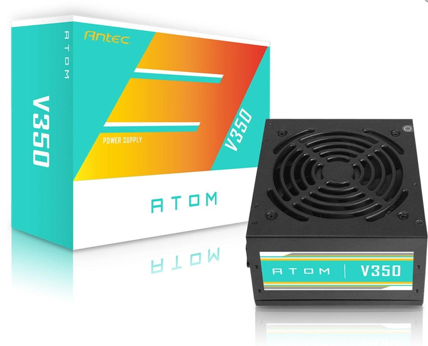 Boîte officielle de l’alimentation PC ANTEC ATOM V350 350W.