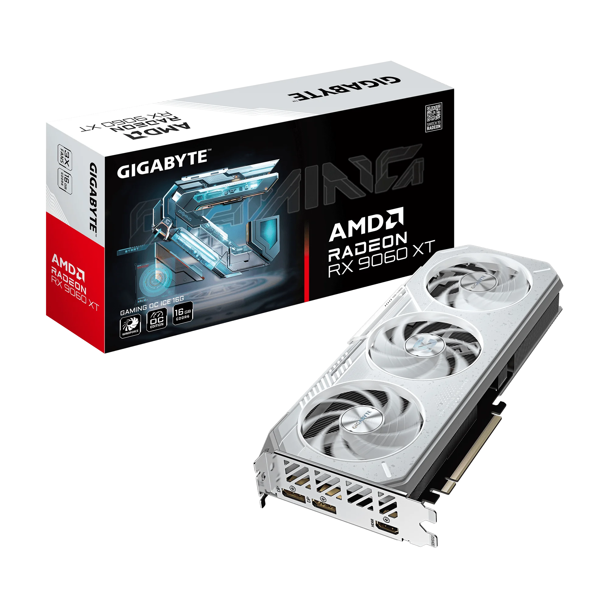 CARTE GRAPHIQUE GIGABYTE RX9060 XT GAMING OC ICE WHITE 16GB GDDR6 3XFANS