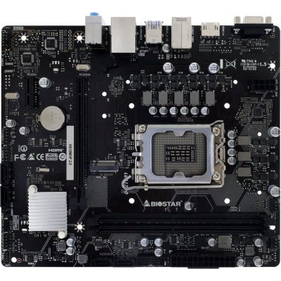 Vue complète de la carte mère BIOSTAR H610MHP 2.0 avec socket LGA 1700, compatible processeurs Intel de 12e et 13e génération, idéale pour des PC performants en Algérie.