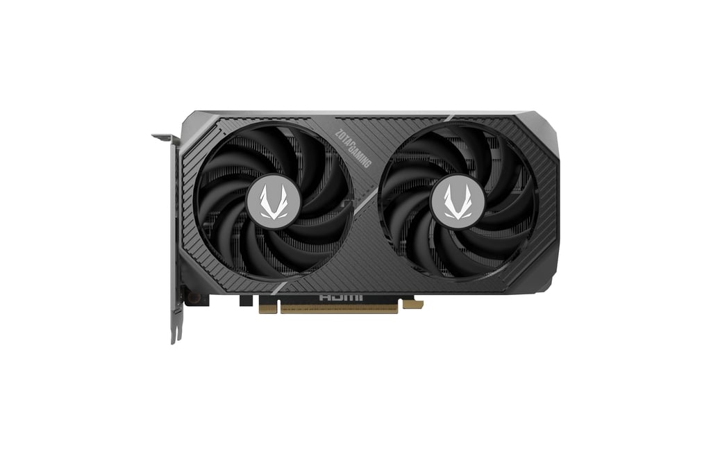 Gros plan sur le système de refroidissement Twin Edge à double ventilateur, assurant une dissipation thermique efficace et silencieuse pour la ZOTAC RTX 5060 Ti 16GB en Algérie.